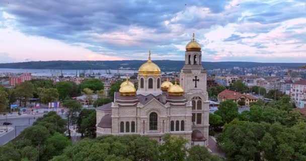 Warna Bułgaria Widok Lotu Ptaka Cityscape Słynny Budynek Katedry Wniebowzięcia — Wideo stockowe