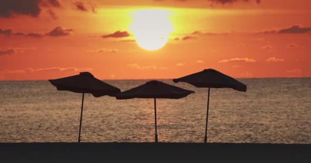 Alba Sull Orizzonte Del Mare Spiaggia Spiaggia Sabbia Con Sagome — Video Stock