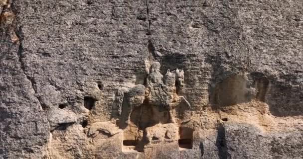 Мадара Райдер Англ Madara Rider Середньовічний Великий Скельний Рельєф Скелях — стокове відео