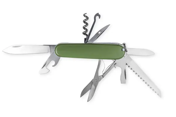 Многофункциональный Армейский Складной Нож Белом Фоне — стоковое фото