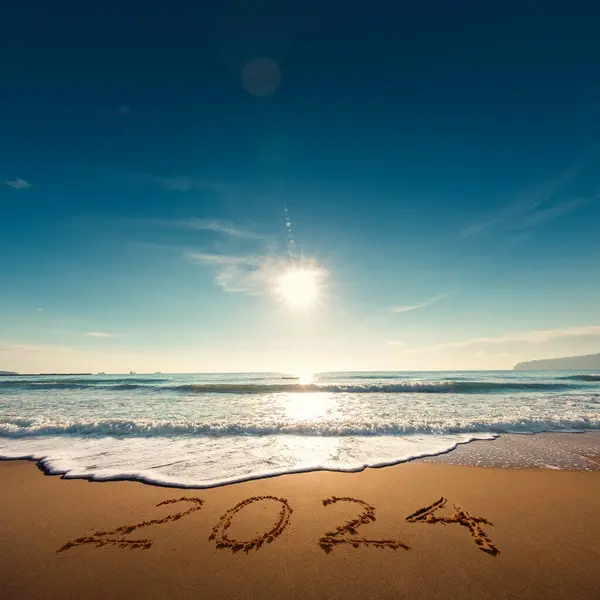 Prachtig Wolkenlandschap Boven Zee Zonsopgang Gelukkig Nieuwjaar 2024 Geschreven Aan — Stockfoto