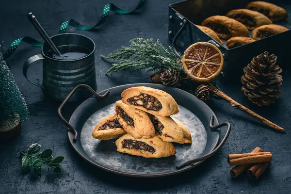 Pão Gengibre Natal Biscoitos Italianos Cuccidati Biscoitos Cuccidati Fundo Sazonal — Fotografia de Stock