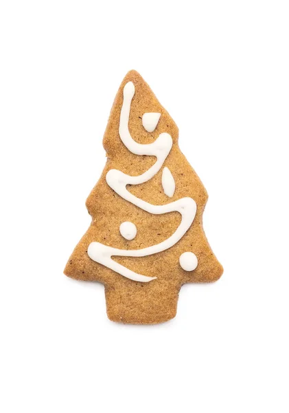 Peperkoek Koekje Van Een Kerstboom Met Glazuur Geïsoleerd Witte Achtergrond — Stockfoto