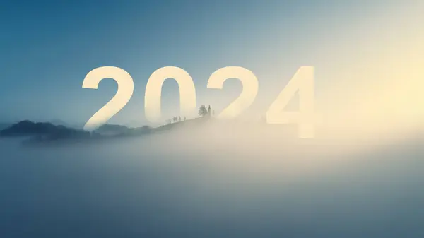 2024年农历新年山林雾蒙蒙的山水背景与令人振奋的抽象自然背景 — 图库照片