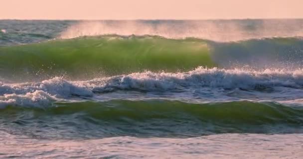 Ранкові Хвилі Прокатки Поверхні Води Падіння Узбережжі Пляжу Відео Красиве — стокове відео