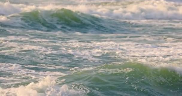 Big Ocean Waves Rolling Beach Shore Floating Sea Buoy Water — Stock Video