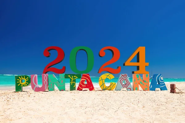 Punta Cana 2024 Letters Het Strand Zand Bavaro Dominicaanse Republiek — Stockfoto