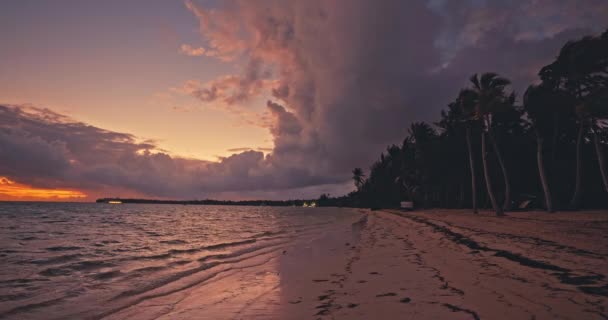 在热带度假胜地巴伐罗海滩和加勒比海上空升起的日出 多米尼加共和国蓬塔卡纳 — 图库视频影像