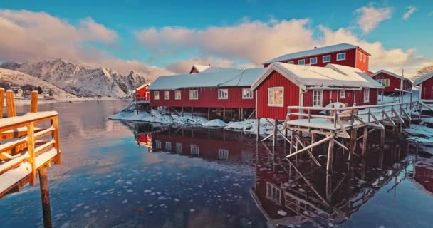 Pobřeží Norska Rybářská Vesnice Reine Lofotenské Ostrovy Norsko — Stock video
