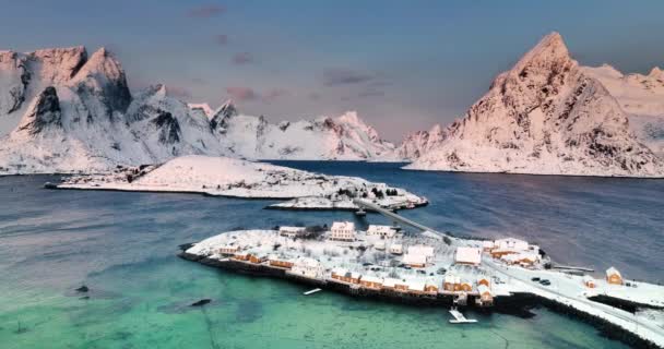 Πανόραμα Τοπίο Των Νησιών Lofote Νορβηγία Sakrisoy Reine Και Fredvang — Αρχείο Βίντεο