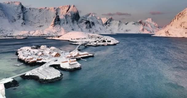 Νησιά Lofoten Νορβηγία Εναέρια Χειμερινό Πανόραμα Πάνω Από Την Πόλη — Αρχείο Βίντεο