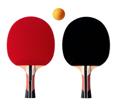 Table tennis equipment rackets and yellow ping pong ball isolated on a white background clipart