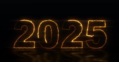 Yeni yıl 2025 ışıltılı sayı metni parıltı ve ışık efektleri arka plan şenlik videosu