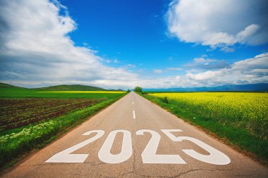 Driving on the road to the new year 2025 concept clipart