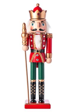 Beyaz arka planda fındıkkıran Noel askeri, oyuncak fındıkkıran portresi