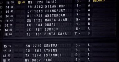 Havalimanı seyir kurulu çeşitli seyahat rotaları ve bilgi punta cana, Dubai, Atina, Zürih, Cenevre, Amsterdam 'ın kalkış veya varış yerlerini göstermektedir. Frankfurt, Milano, Kahire, İstanbul