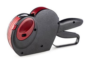 Perakende için Kırmızı ve Siyah Tasarımlı El bilgisayarı Etiketleme Silahı beyazda izole edildi