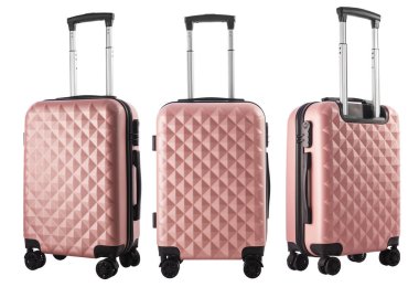 Desenli Tasarım ile Modern Pembe Seyahat Bavulu, Beyaz Arkaplanda izole