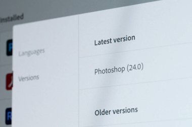 New York, ABD - 31 Ekim 2022: Fotoshop 'un yeni sürümü dizüstü bilgisayar pikselinde yakın plan görüntüsü alınıyor