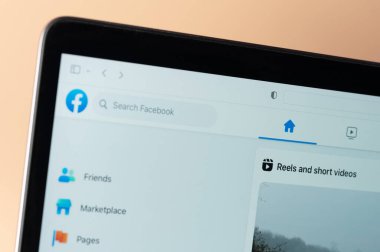New York, ABD - 2 Ağustos 2022: Laptop ekranında facebook makara izlemek