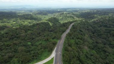 Orta Amerika 'ya seyahat teması. Yeşil orman manzaralı yol. Hava aracı manzaralı.