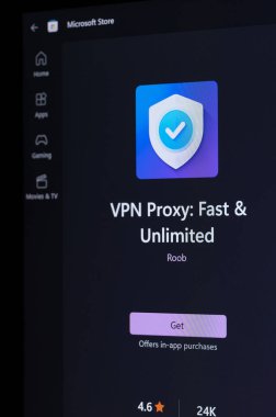 New York, ABD - 18 Nisan 2023: Microsoft mağazasındaki VPN Vekil Sunucu Uygulaması