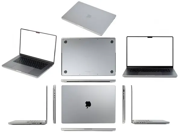 stock image New York, USA - December 22, 2023: Macbook pro gray color different views on white studio background