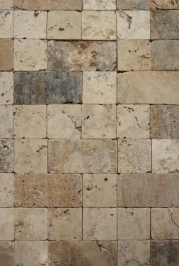 Mozaik kahverengi kare taş desenli duvar arkaplanı yakın görünüm