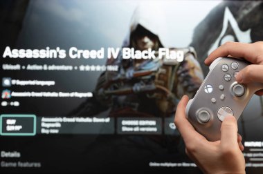 New York, ABD - 20 Şubat 2023: Assassin 's Creed oyununu online mikrosoft xbox mağazasından satın alın.