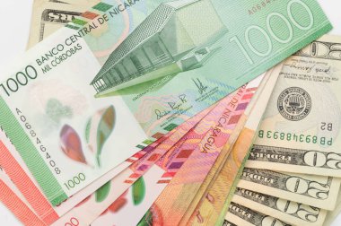 Nikaragua parası yerel para birimi teması ABD dolar arkaplanı