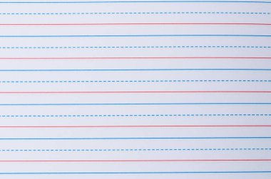 Mavi ve kırmızı ızgara çizgileri olan kopya defteri kağıdı görünümü kapat