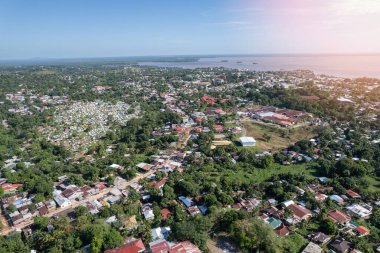 Bluefilds town panorama bay aerial drone view on bright sunny day clipart