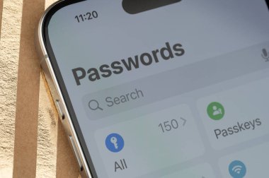 New York, ABD - 14 Ekim 2024: iphone appon görünümünde parola ara