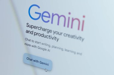 New York, ABD - 17 Ekim 2024: Ekranda Gemini web sayfası servisini google ile yeni bir sohbet başlatın