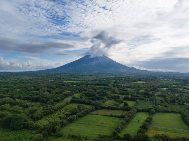 Ometepe volcano landscape aerial drone view on bright day clipart