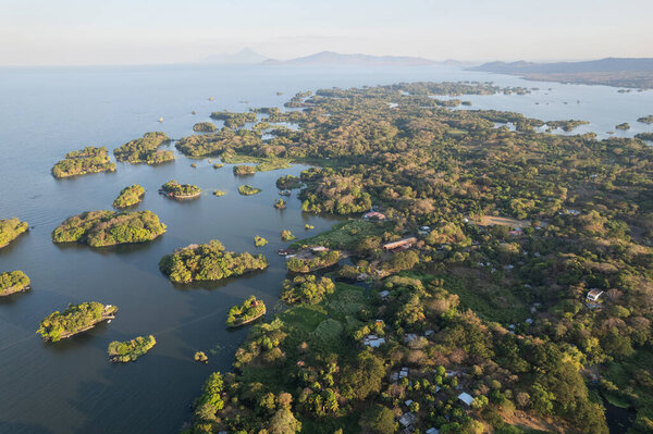 Islands bay in Granada Nicaragua on Ometepe volcano background