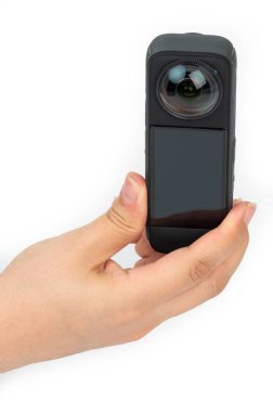 360 vr kamera beyaz stüdyo arka planında izole