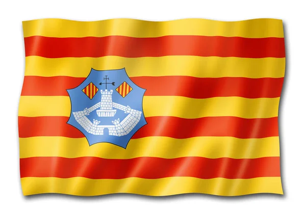 Menorca Balearic Island Flag Spain Waving Banner Collection 3D插图 — 图库照片