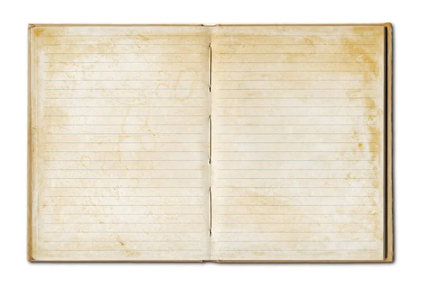 Vintage Notebook Aperto Vuoto Isolato Bianco — Foto Stock