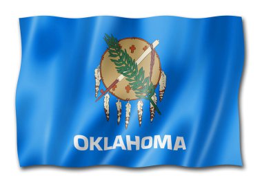 Oklahoma bayrağı, Birleşik Devletler bayrak koleksiyonu sallıyor. 3B illüstrasyon