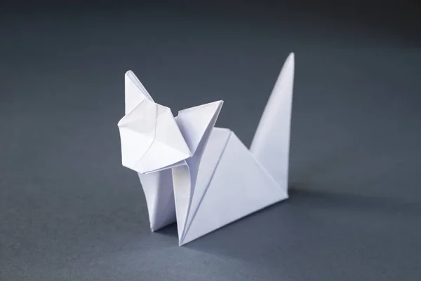 White Paper Cat Origami Isolated Blank Grey Background — Foto de Stock