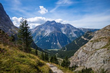 Pralognan la Vanoise 'deki dağ ve orman manzarası. Fransız Alpleri