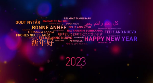 2023 Happy New Year Greetings Card World Different Langages — Stock Photo, Image