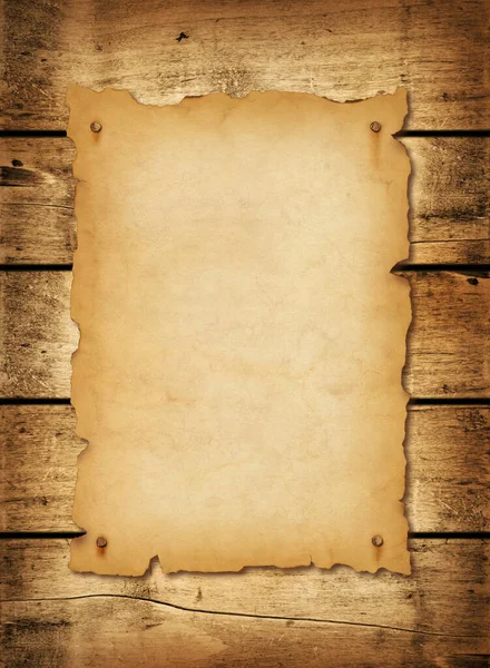 Old Mediaeval Paper Sheet Parchment Scroll Isolated Wood Board Background — Φωτογραφία Αρχείου