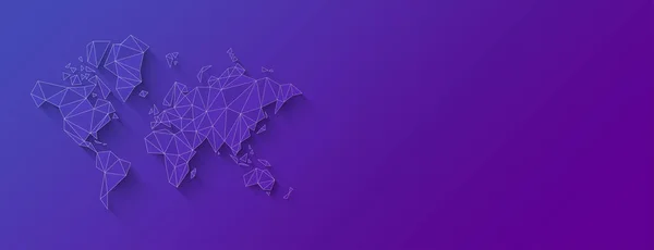Weltkartenform Aus Polygonen Illustration Isoliert Auf Violettem Hintergrund Horizontales Banner — Stockfoto