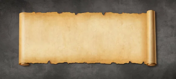 Старый Бумажный Горизонтальный Баннер Пергаментный Свиток Бетонном Фоне Стены — стоковое фото