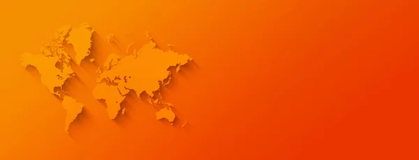 在橙色背景下孤立的世界地图图解 横向横幅 — 图库照片