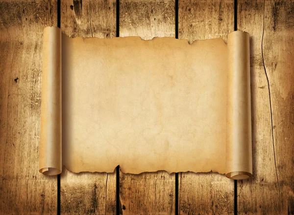 Régi Középkori Papírlap Vízszintes Pergamen Tekercs Egy Tábla Háttér — Stock Fotó