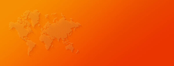 Illustration of a world map made of stars isolated on orange background. Horizontal banner