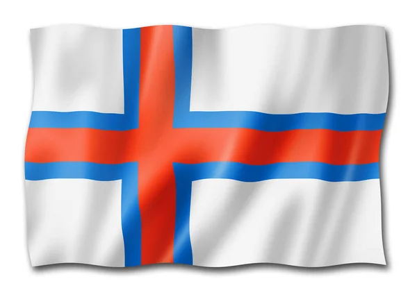 フェロー諸島の旗 デンマークのバナーコレクションを振って 3Dイラスト — ストック写真